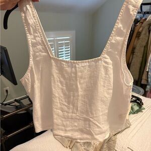 White Linen Sleeveless Crop Top